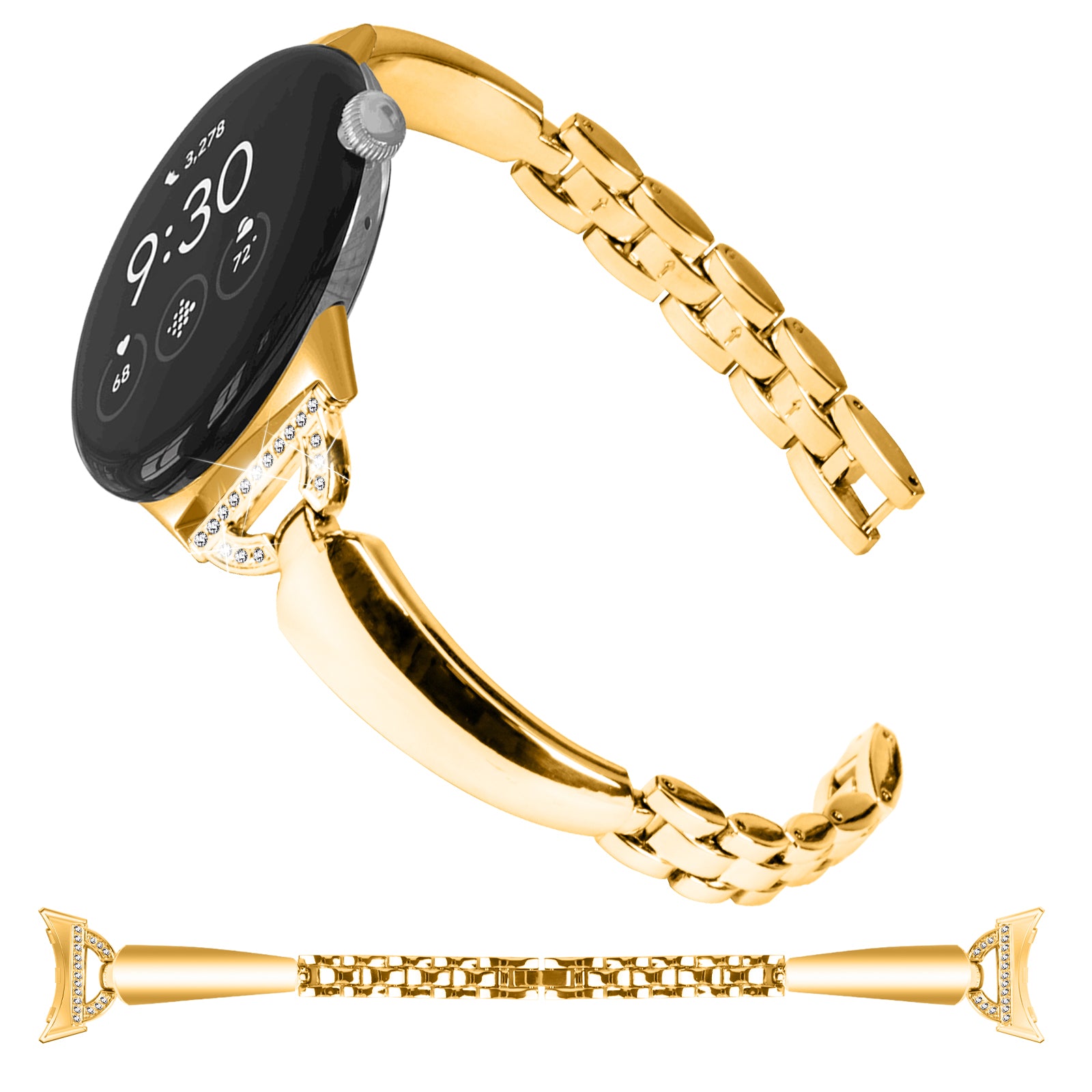 For Google Pixel Watch 2 Pixel Watch Bling Band D-shaped Rhinestone Decor Copper Metal Bracelet Watch Strap For Google Pixel Watch 2 Pixel Watch Bling Band D-shaped Rhinestone Decor Copper Metal Bracelet Watch Strap
